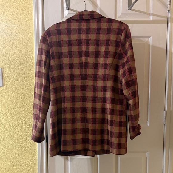 Anthropologie Plaid Embroidered Blazer - Brown & Burgundy - Picture 6 of 8